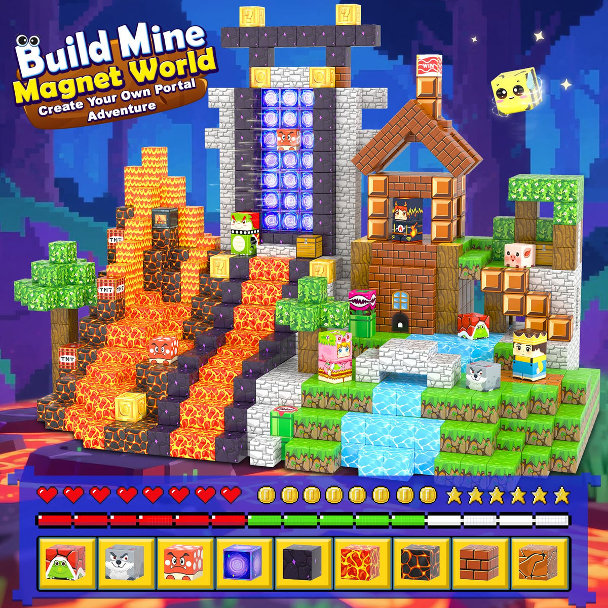 200PCS Magnetic Blocks Toys for Kids Ages 3-5 6-8 8-12 with Magnetic Board Sensory Kids Toys Stacking Blocks, Build Mine Magnet World-3 4 5 6 7 8 9 10 Year Old Boy Girls Birthday Gifts