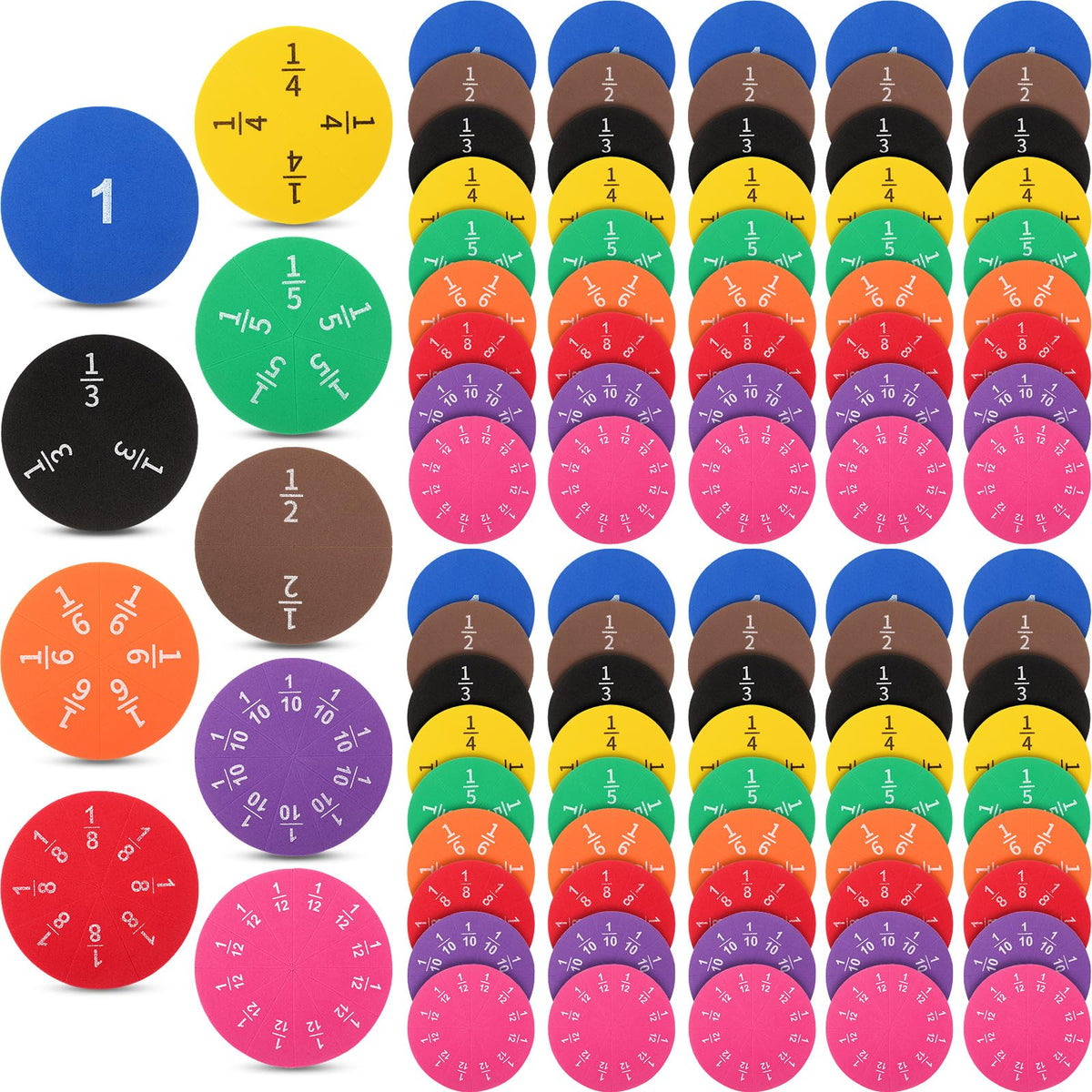 Sayglossy 10 Sets Fraction Set for Math Classroom Fractions Manipulatives Math Manipulatives for Home School Supplies (Circles)