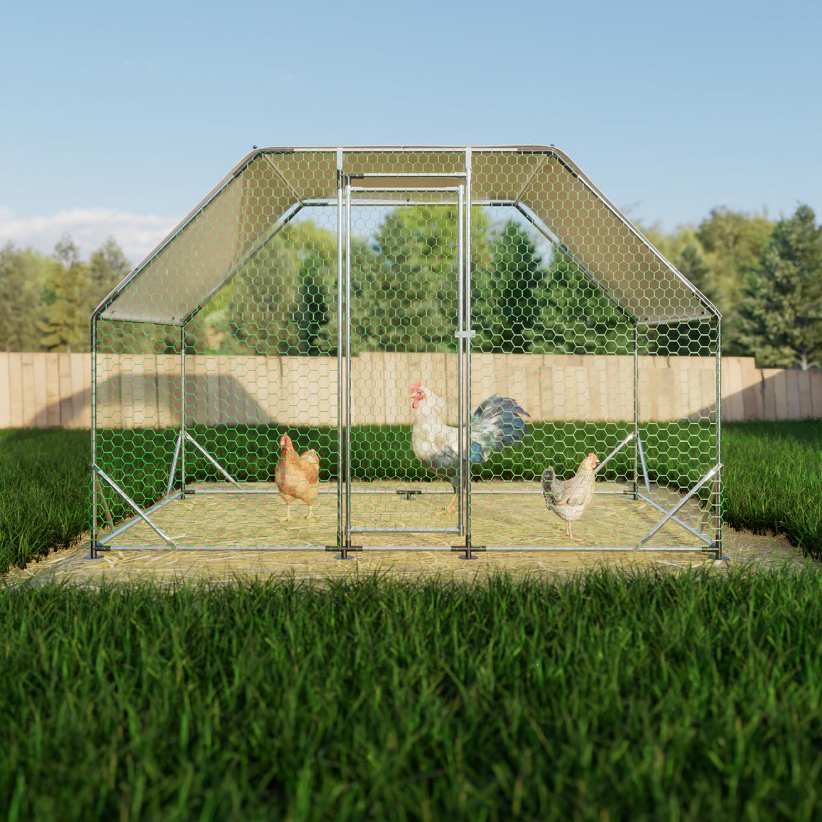 KEIKI Large Metal Chicken Coop, Metal Chicken Run, Farm Poultry Run Hutch Hen House, Heavy Duty Outdoor Walk-in Chicken Pen for Poultry Duck Rabbit, 9.94ft x 6.46ft x 6.36ft