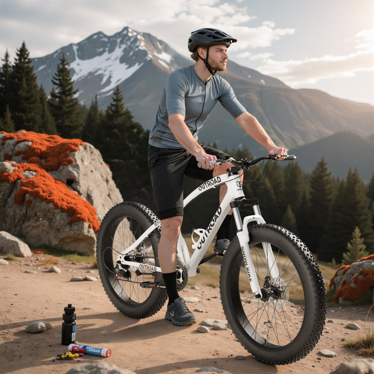 Incbruce 26 Inch Fat Tire Mountain Bike, High Carbon Steel Frame, 21 Speed MTB with Dual Disc Brakes for Men/Women/Adults (White)