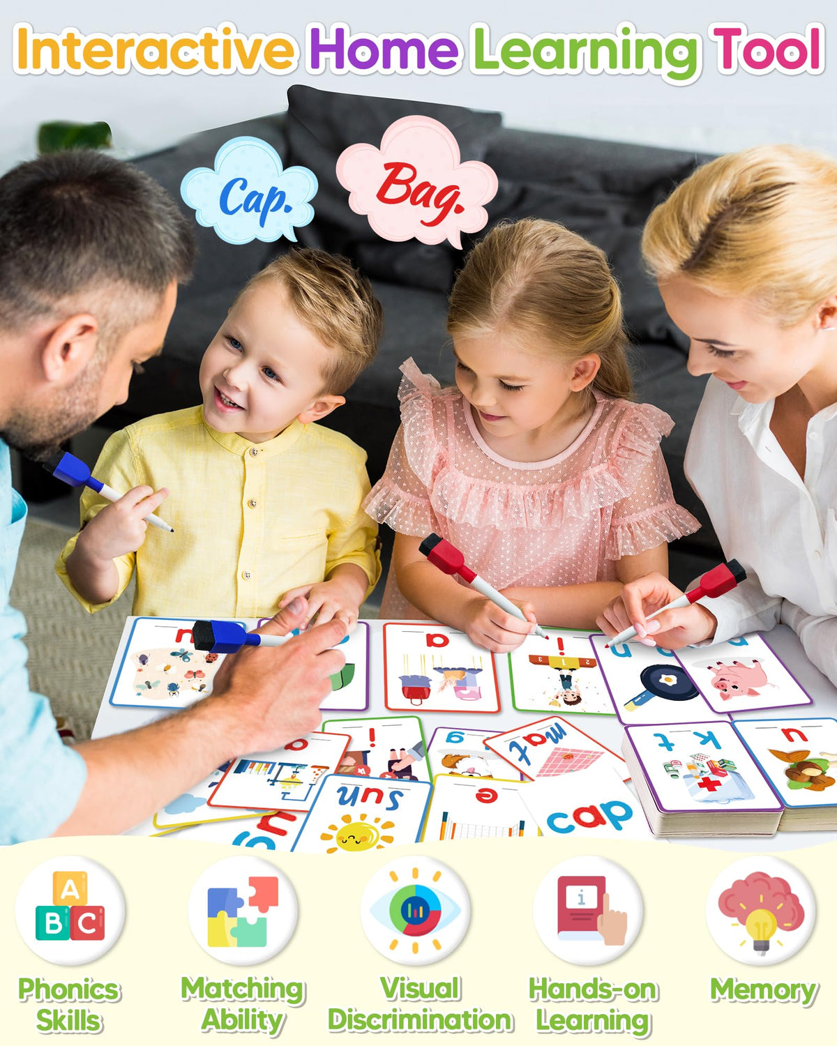 Gojmzo CVC Word Writing & Spelling Flash Cards, Preschool Learning Toddler Activities, Kindergarten Homeschool Supplies, Sight Words Reading Game, Montessori Educational Toys for 3 4 5 6 Year Old Kids