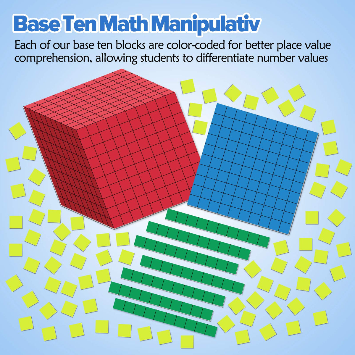 Torlam 131 PCS Magnetic Base Ten Blocks - Place Value Blocks -Math Manipulatives K-3 for Elementary Classroom, Math Counters, Counting Cubes for Kids, Base 10 for 1st 2nd 3rd Grade