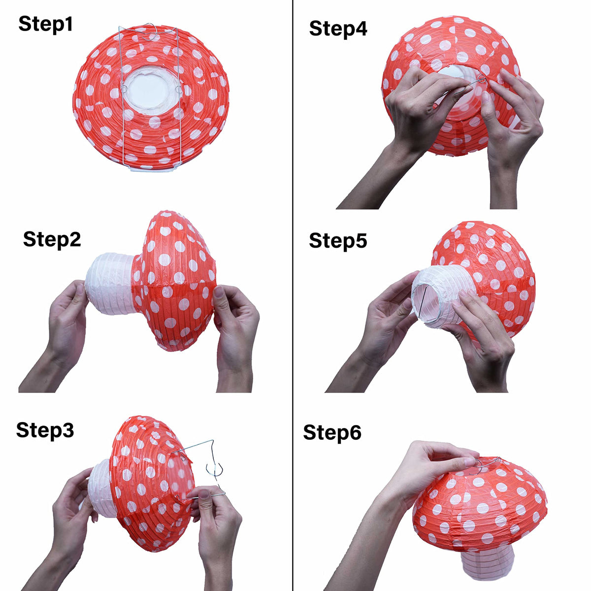 4Pcs Mushroom Paper Lanterns, Cynzia Large Paper Lantern Wonderland Forest Jungle Theme Hanging Ornament, 3D Mushroom Decor for Garden, Christmas, Party, Nursery (Pink)