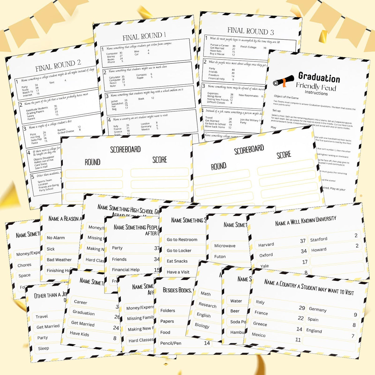 Humyoun Graduation Friendly Feud Game with 2 Answer Buzzers, Grad Feud Cards for Family Game Night Fun Trivia Quiz for Class Party Groups Clubs Team Building