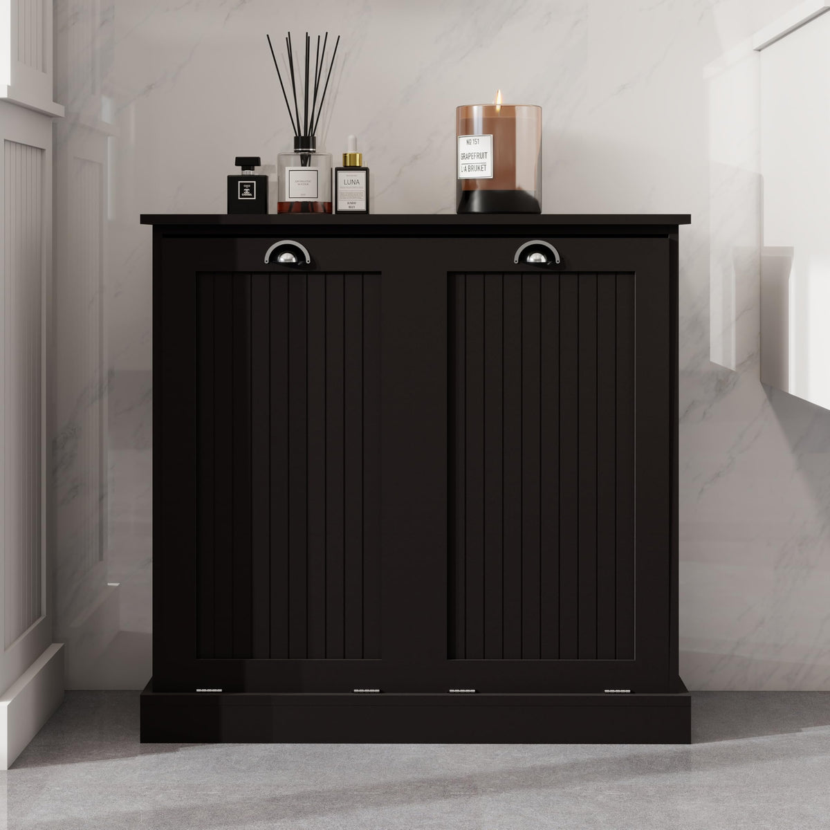Two Compartment Tilt Out Laundry Sorter Cabinet Black