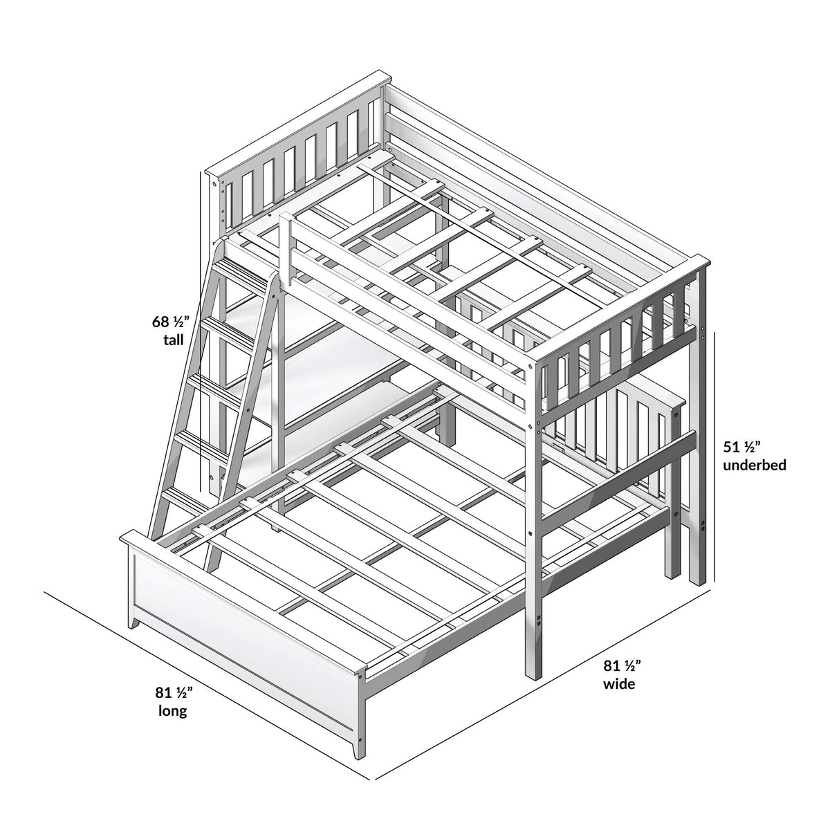 Max & Lily L Shape Twin over Full Bunk Bed with Bookcase, Clay