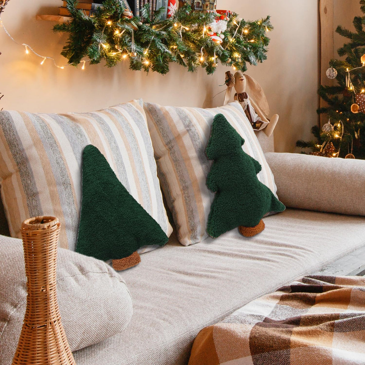 Allorry Christmas Pillows,Christmas Tree Pillow Set of 2 Cute Xmas Tree Shaped Plush Pillow Stuffed Christmas Decor for Party Home Sofa Cushion Bed Decorations(12.2 Inch) WL-006B