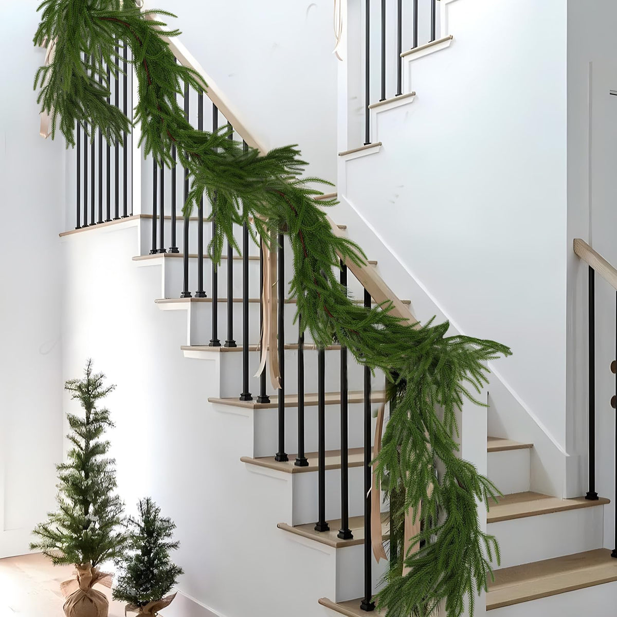 Hananona 2 Pcs 6 Ft Artificial Norfolk Pine Garlands, Real Touch Winter Pine Garland, Green Artificial Greenery Garland for Table, Mantle, Wall, Indoor, Outdoor Christmas Decorations (2, 6 FT)