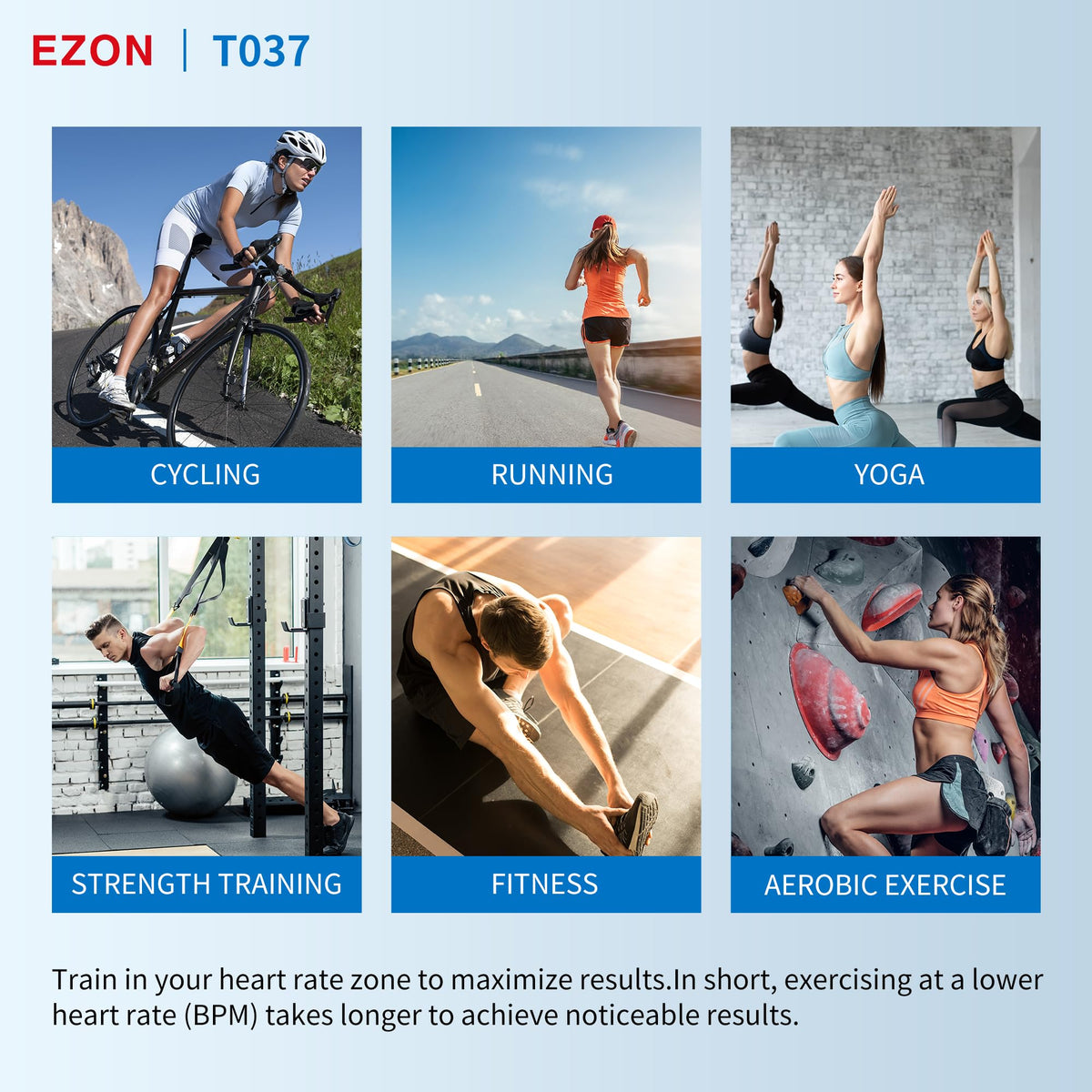 EZON Heart Rate Monitor Chest Strap and Digital Watch T037,5ATM Waterproof Fitness Tracker with HRM,Calories Burned,Stopwatch and Hourly Chime (Watch Band Included)