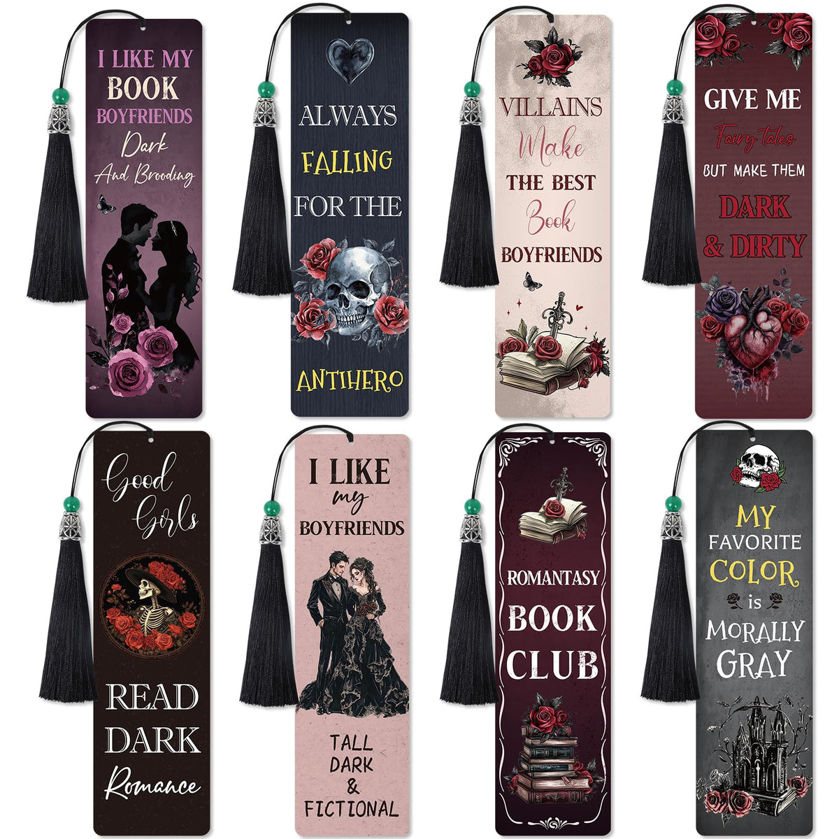 Sitsink Gothic Diamond Art Bookmarks - 8 Pcs Dark Romance Diamond Painting Bookmarks Horror Halloween Christmas Gifts for Women DIY Gem Art Rhinestone Crafts Kit for Women