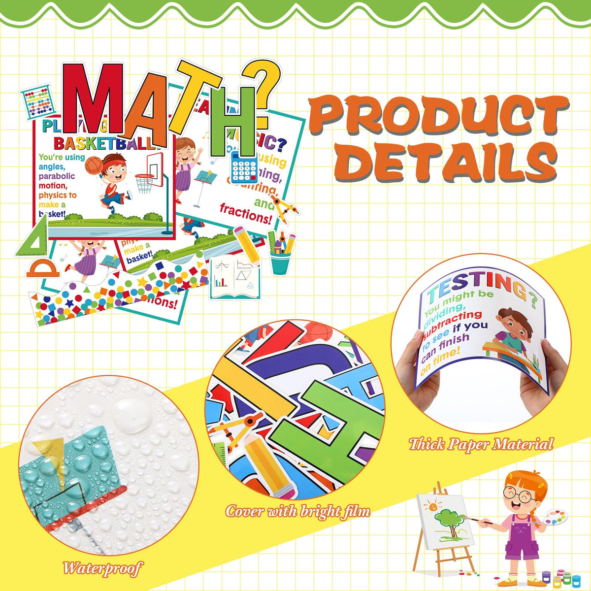 Pajean 85 Pcs Math Bulletin Board Set Math Posters Classroom Decorations for Elementary Middle High School Mathematics Education Posters Teacher Supplies(Retro)