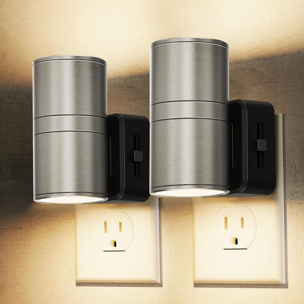 L LOHAS LED Night Light, Dimmable Night Lights Plug into Wall, Metal-Shade Nightlight for Adults, Automatic Nightlights, Light Sensor,Soft White 3000K, Nightlight Plug in for Hallway Bedroom [2 Pack]