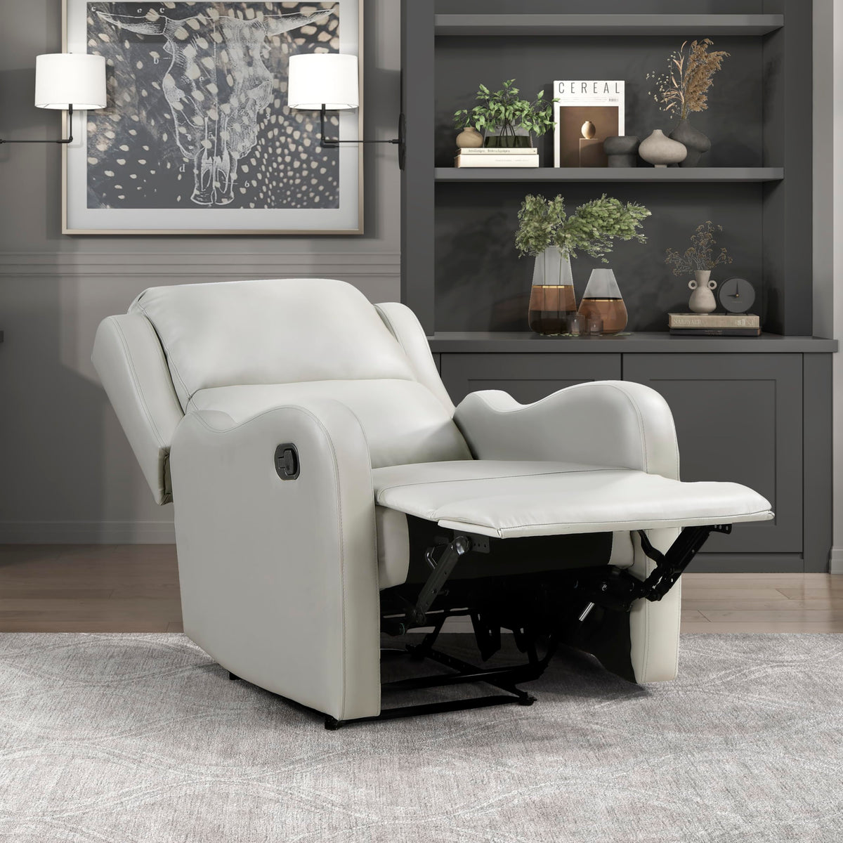 Lexicon Manual Recliner Chair, Reclining Sofa Chair, Home Theater Seating, Wall Hugger, Manual Recliner for Living Room/Office/Apartment, Easy Assembly, Taupe Faux Leather