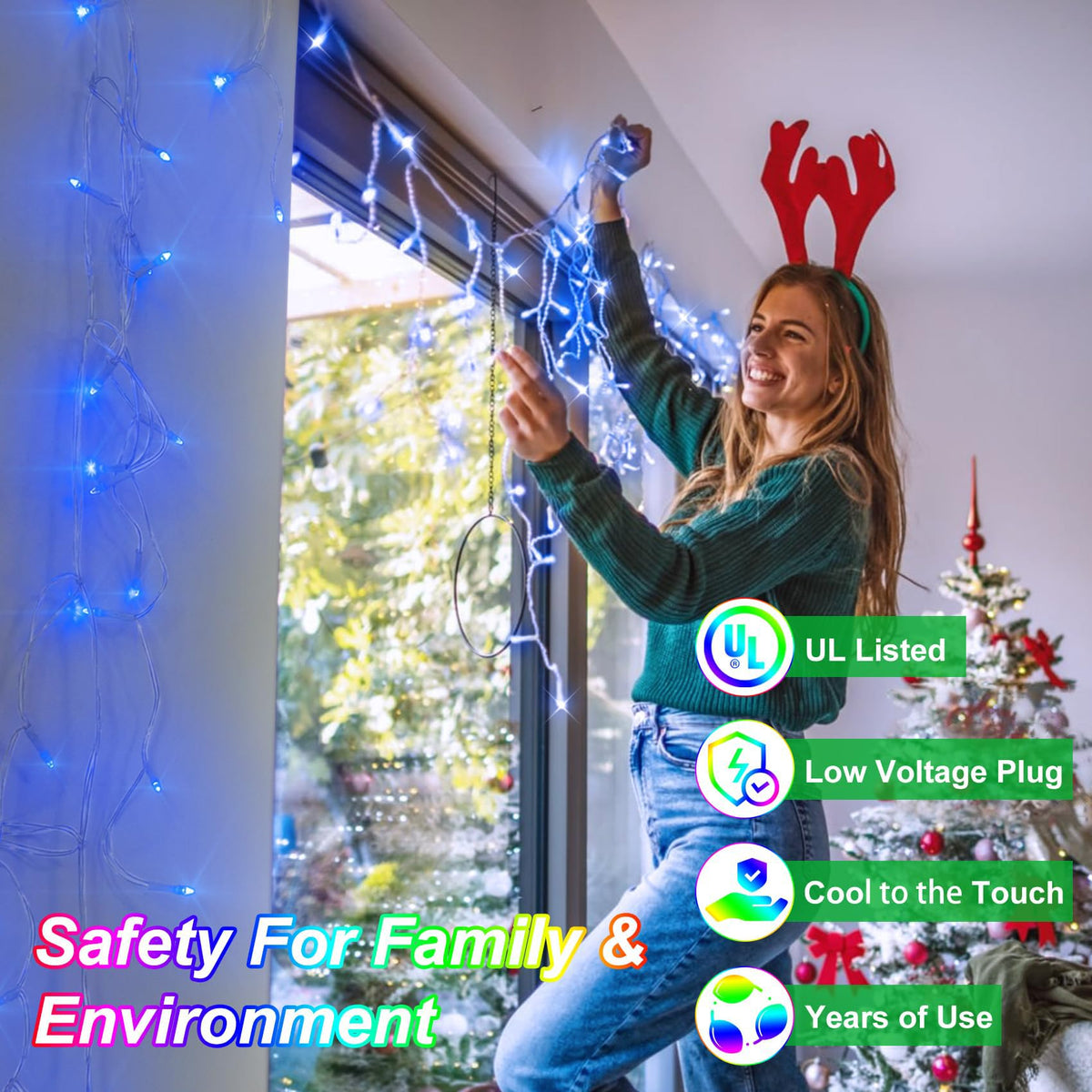WUXYIYANG 82FT 810 LED Outdoor Christmas Lights - 180 Ice Drops, 12 Pro Modes with Timer Memory & Brightness, Waterproof Hanging Ice String Light for Holiday Wedding Garden Fence House Decor (Blue)