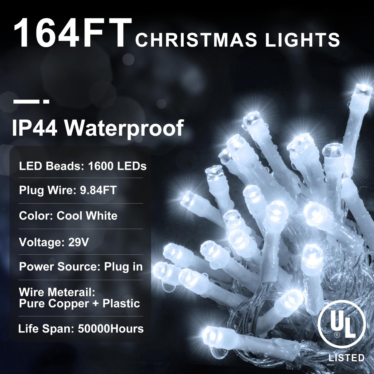 KNONEW 164FT 1600 LED Christmas Lights Outdoor Decoration White Timer 8Modes Hanging Fairy String Lights with 320 Drops, Plug in Waterproof Indoor Decor for Holiday Wedding Party Window Garden