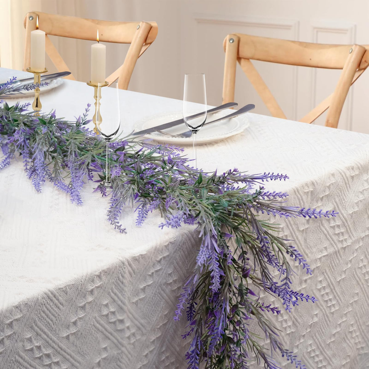 HUZIYAHAN Spring Summer Lavender Garland, 6Ft Purple Lavender Artificial Garland, All Year Lavender Garlands for Farmhouse Wedding Mantle Arch Porch Stair Table Indoor Door Home Decor (1)