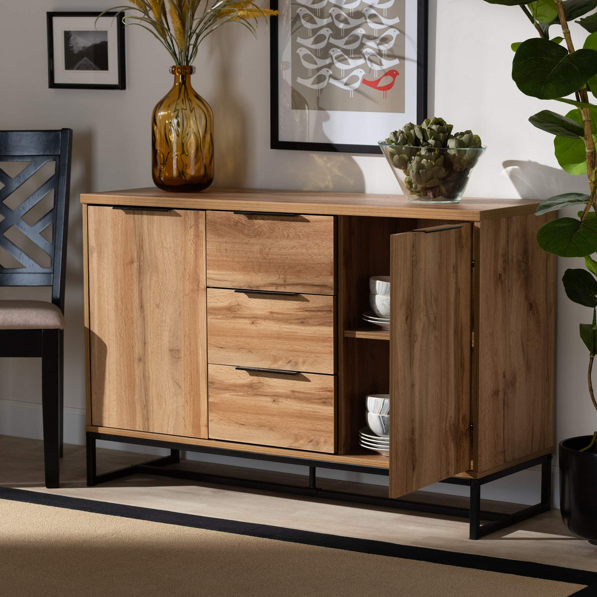 Baxton Studio Sideboard, Oak/Black