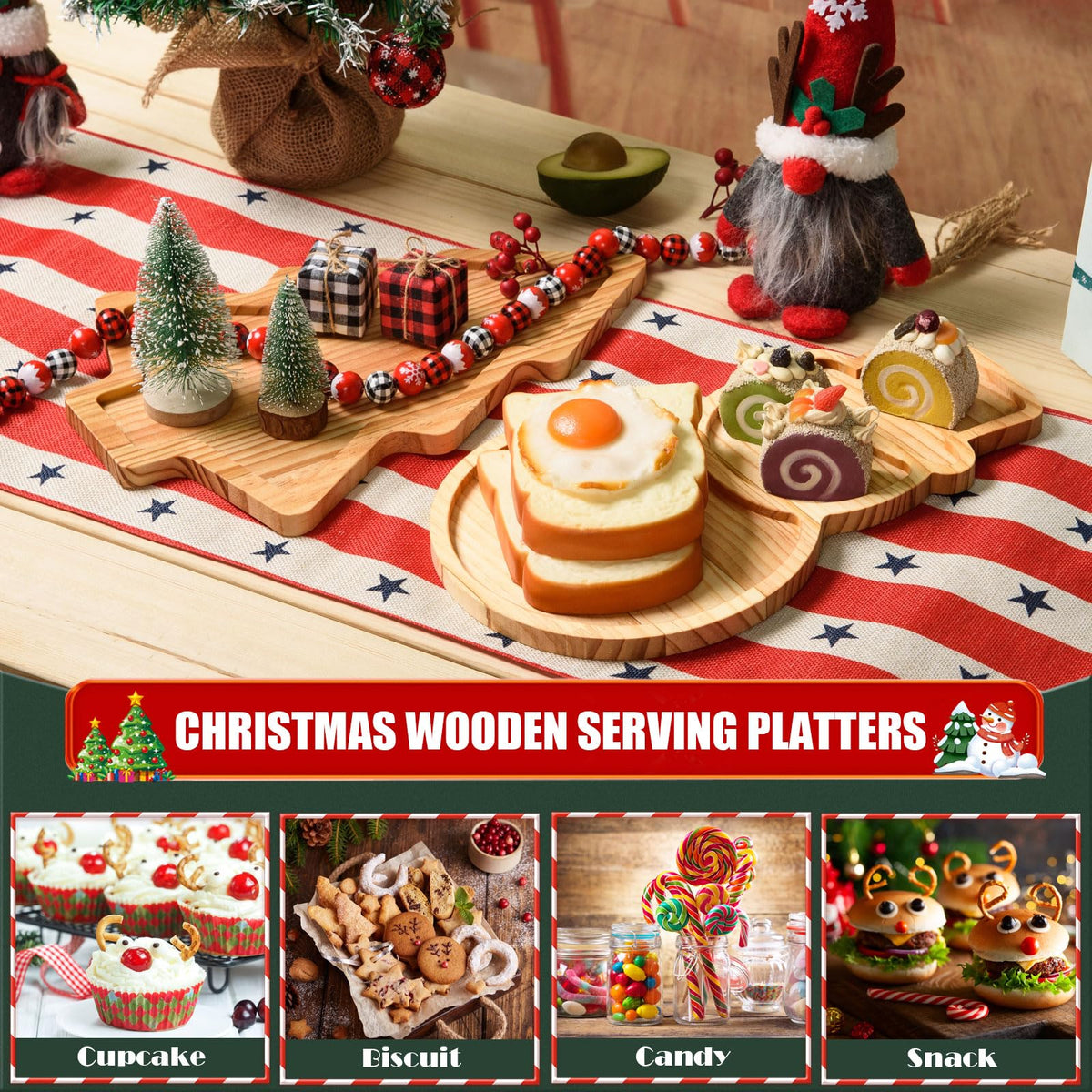 AWIZOM 2 Pcs Christmas Wooden Serving Platters Christmas Tree and Snowman Charcuterie Boards Xmas Wood Trays Decorative Wooden Snack Cheese Dish Plate for Winter Holiday Housewarming Present