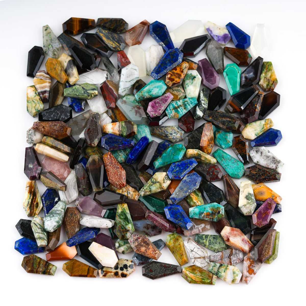 ColouredRocks (10 pcs. Mix Semi-Precious Coffin Shape Crystals, Natural Facet-Cut Stones, Loose Gemstone, Wholesale Polished Supply, Jewelry Making, DIY Craft, Gem Collection (16-20 mm.)