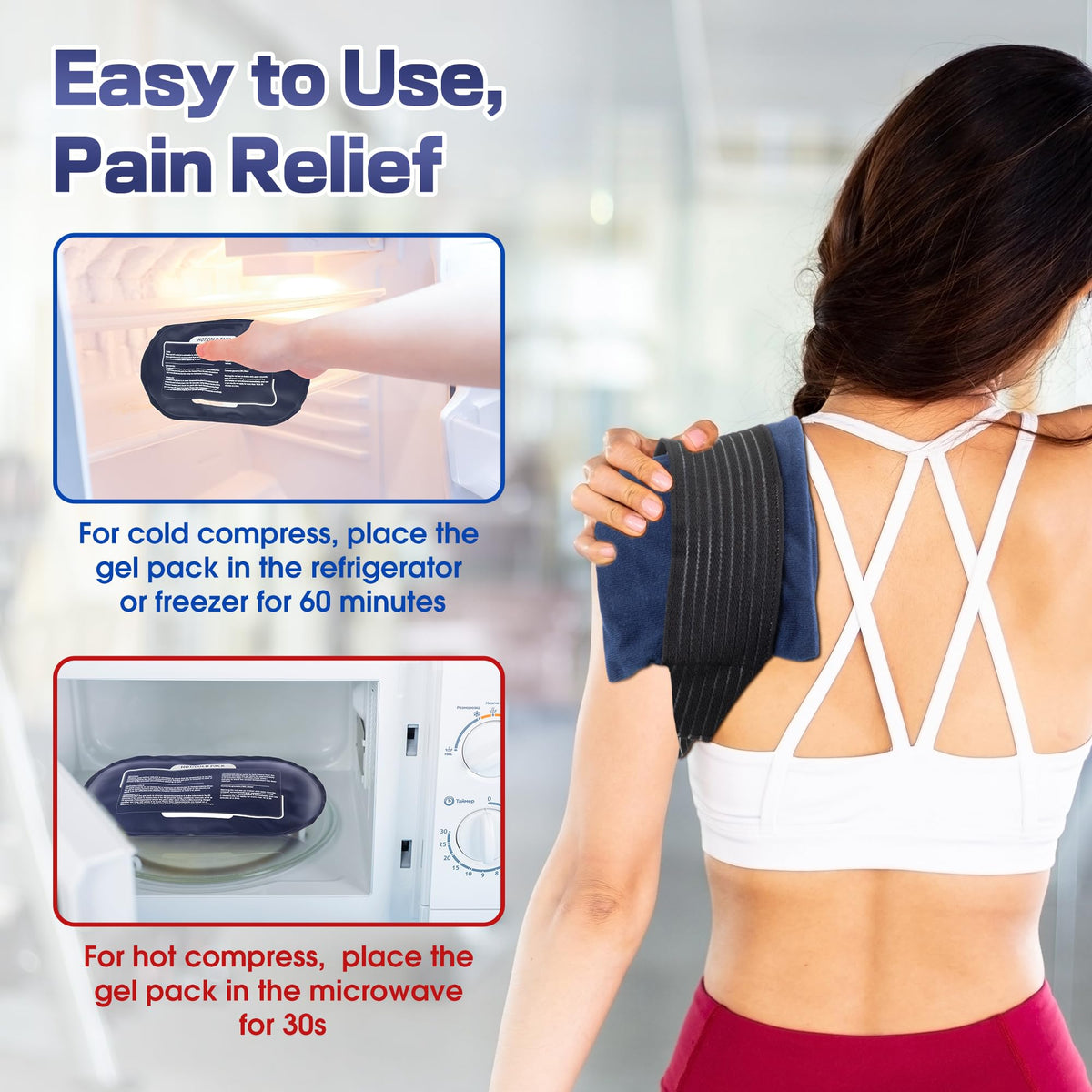 Ice Packs for Injuries Reusable, 4 Pack Hot and Cold Gel Packs and 2 Pack Adjustable Flexible Gel Wraps for Back Shoulders Arms Knees and Legs Injury Recovery, Alleviate Joint and Muscle Pain Relief