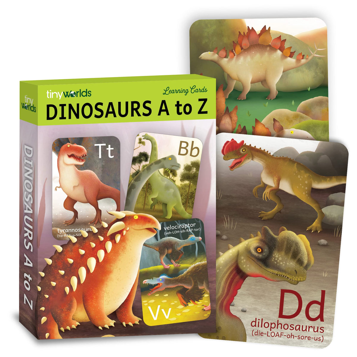 Tiny Worlds: Dinosaur ABC Flash Cards, Alphabet A to Z Dinosaurs flashcards for Kids 4-8 Years, Dinos Picture Learning Cards, Dino Flash Card for Pre-K, Children: Set of 26 FlashCards