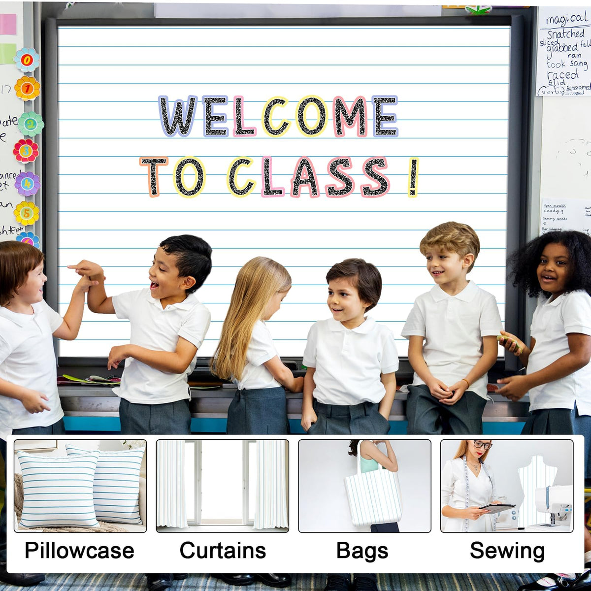 120x47 in Bulletin Board Fabric Background Back to School Classroom Decoration Large Polyester Photography Backdrop for Class Home Office Wall Decor Pillows Curtains Crafts Notebook