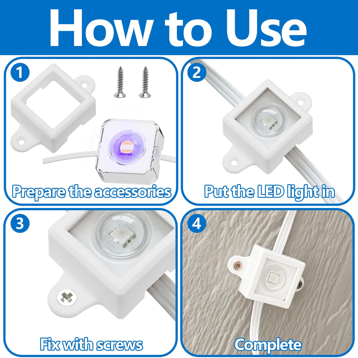 Shupakul 40 Pcs H705 LED Light Mounting Bracket Clip,Waterproof H705 LED Lights Mount Set with 80 Screws,Screw Mounting White Square Light Brackets for Outdoor Installation