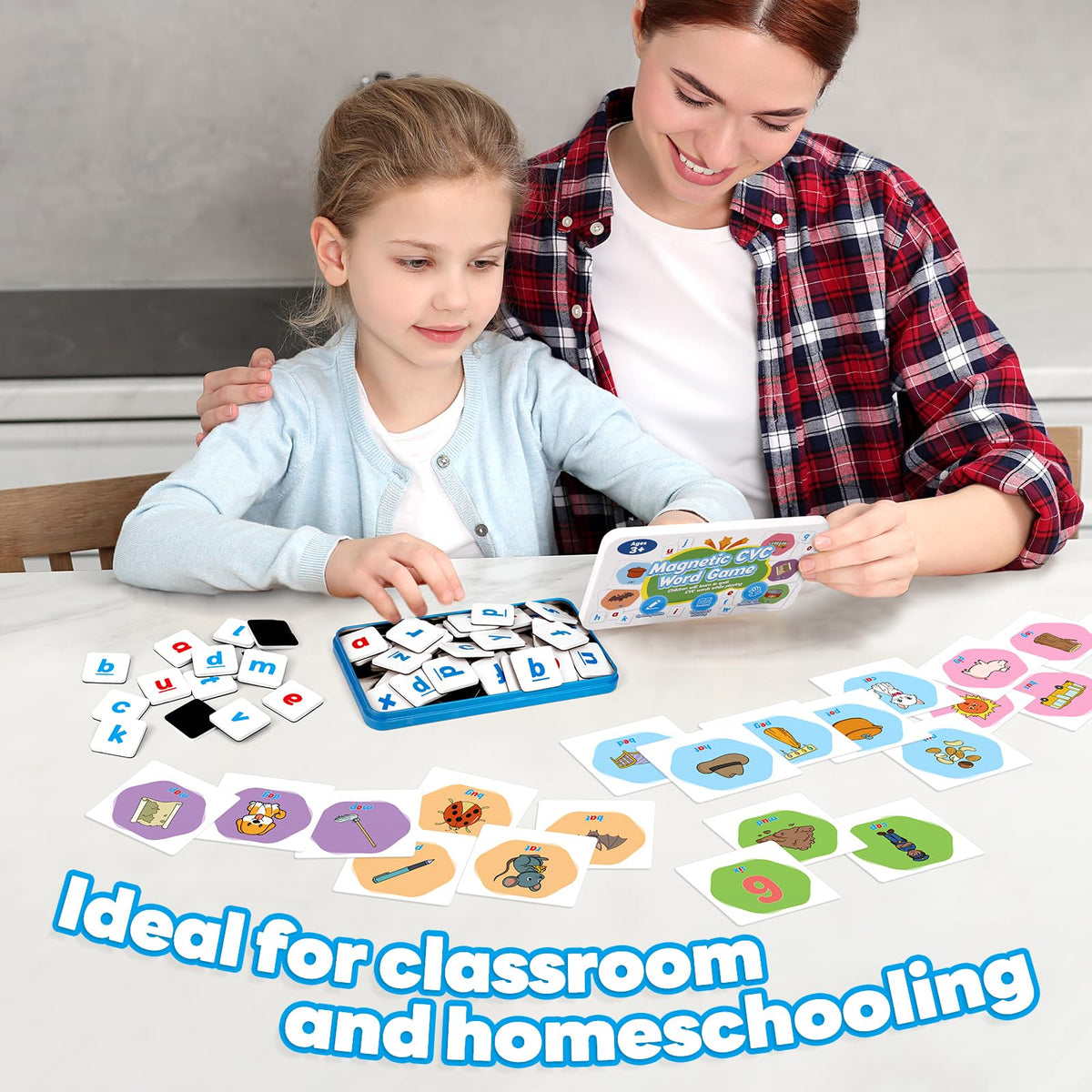 Kasfalci CVC Word Games,Magnetic Letters & Flash Cards,Phonics Games,Alphabet Learning Toys, Refrigerator Fridge ABC Magnets for Kids,Speech Therapy Toys for Toddler,Spelling for Preschool Classroom