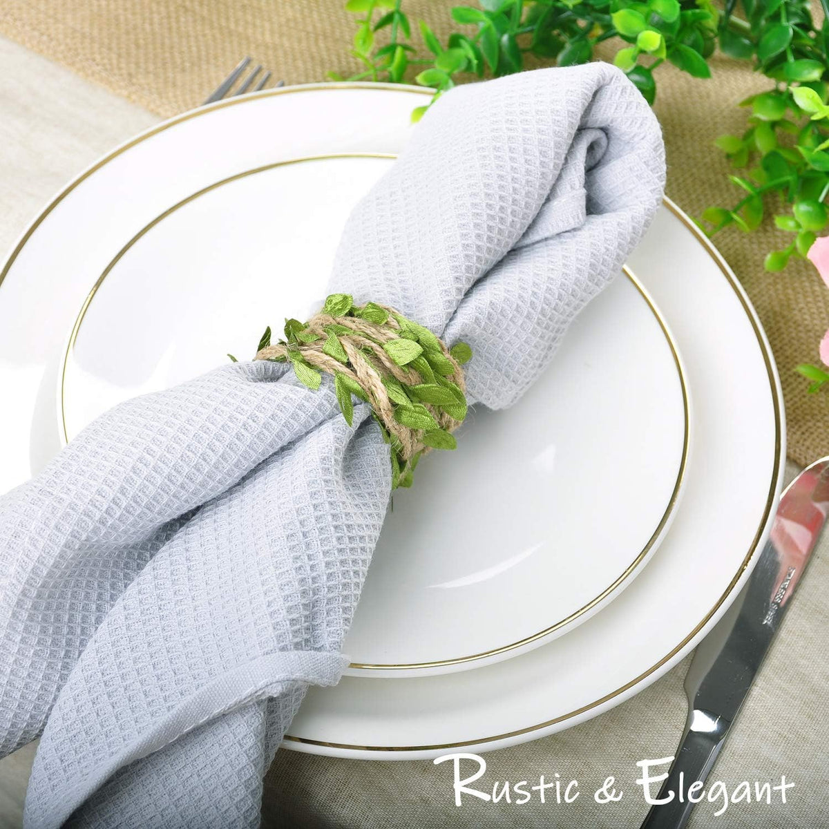 Naidiler 32 Ft Burlap Leaf Ribbon Twine for Crafts for Safari, Jungle, Fairy Party, Woodland Baby Shower, Enchanted Forest Decorations Vines Decor