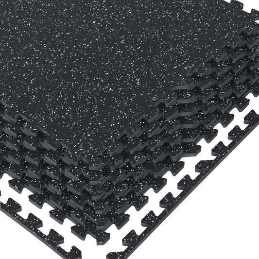 0.46" Thick 48 Sq Ft Rubber Top High Density EVA Foam Exercise Gym Mats 12 Pcs - Interlocking Puzzle Floor Tiles for Home Gym Heavy Workout Equipment Flooring - 24 x 24in Tile, Black & White