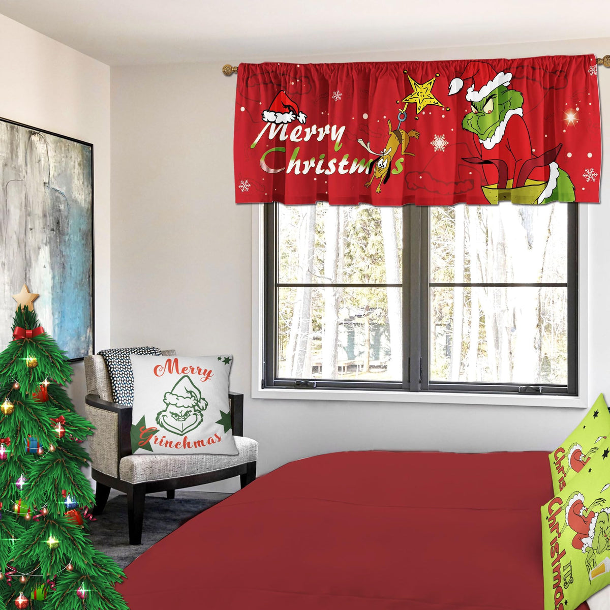 SUNWISHA Christmas Window Curtain Valances Decoration,Suitable for Living Rooms, Bedrooms, 52x18inch for Valance Kitchen Red