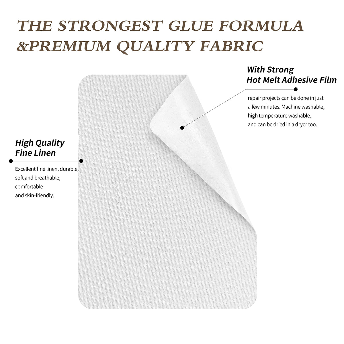 KING MOUNTAIN 100% Cotton Fabric Iron-on Repair Patch, Inside&Outside Clothes Repair Patch, 3"x60" with Backing Glue Repair Decorative Patch kit (White)