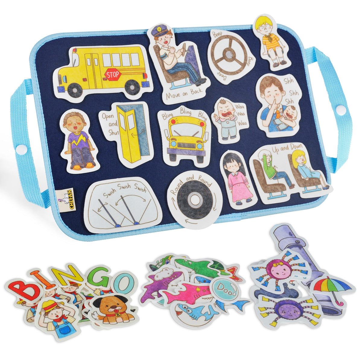 CHEFAN Felt Flannel Boards Stories Precut Figures for Toddlers Preschool, Craft Toy Gifts for Kids, Storytelling Interactive Teaching Activity Kits,Wheels On Bus,Baby Shark,Itsy Bitsy Spider,Bingo