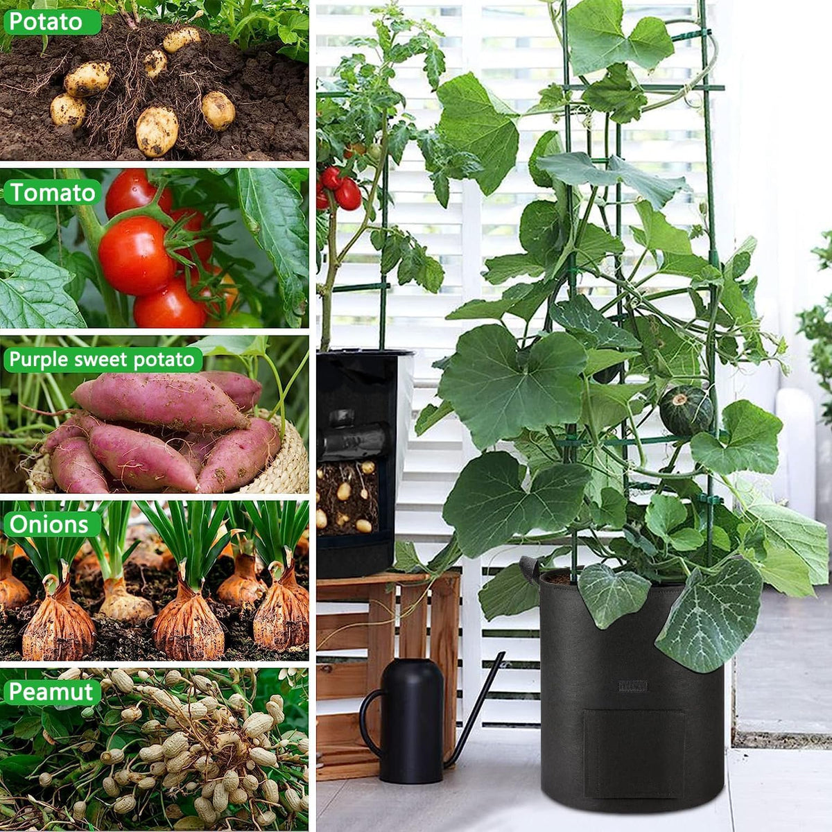 AGOLEAM 4 Packs 10 Gallon Potato Grow Bags, Heavy Duty Nonwoven Fabric Pots with Handles for Planting Vegetables, Flowers