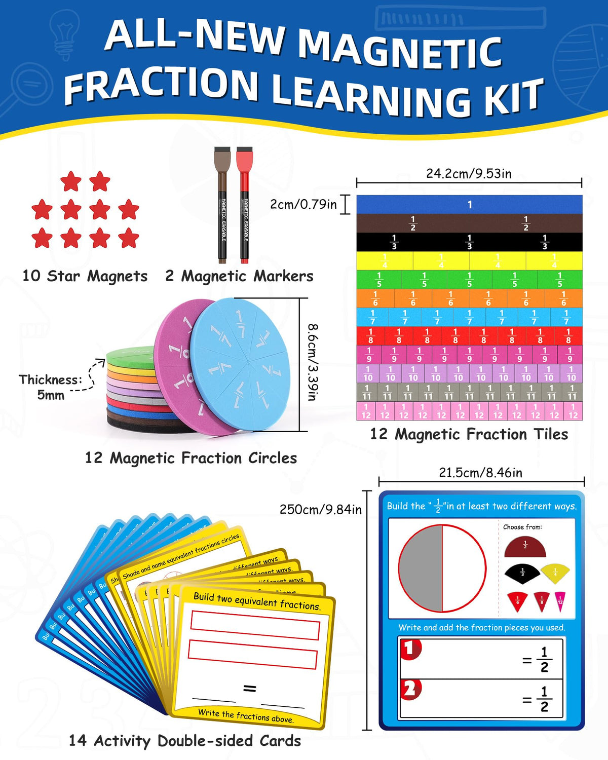 Gotoofun Magnetic Fraction Tiles & Fraction Circles Activity Classroom Set Math Manipulatives Educational Puzzle for Elementary School Fraction Magnets & Resources Montessori Learning Toys