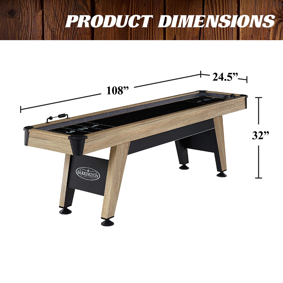 Barrington Billiards 9ft Wentworth Shuffleboard Table with Scratch-Resistant Black Playfield and 8-Puck Set Perfect for Game Rooms