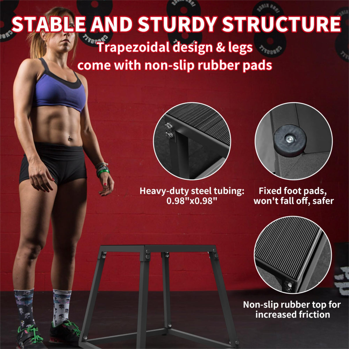 ActiveTrail Plyometric Jump Box, Steel Plyo Platform and Jumping Box, Anti-Slip Exercise Step Up Box for Home Gym Training