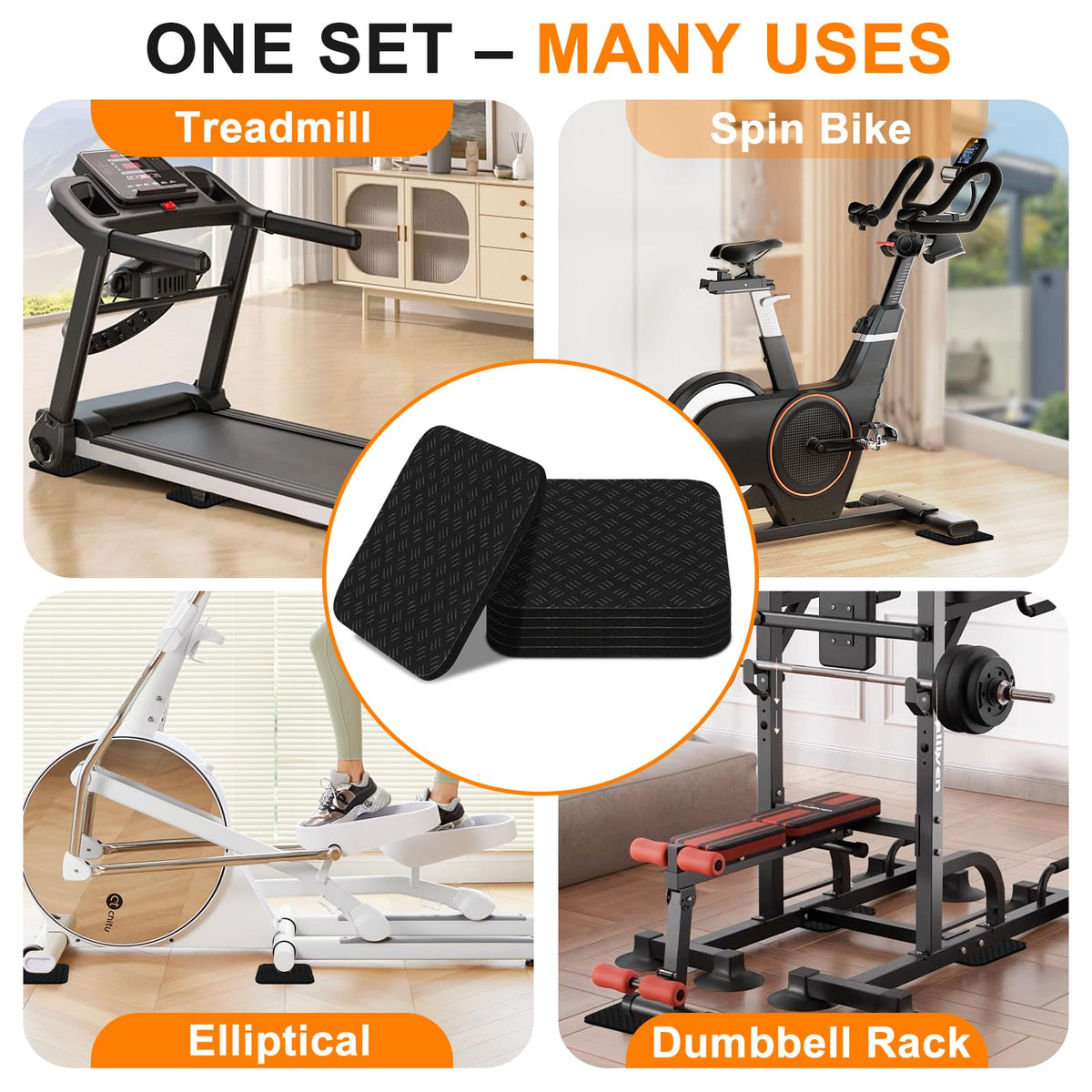 Compact Silicone Treadmill Mat, Non-Slip Shock Absorbing Pad, Floor Protector for Home Gym Equipment, Easy to Clean, Anti-Vibration, Prevents Floor Damage (12, 3.94x3.94x0.2inch)