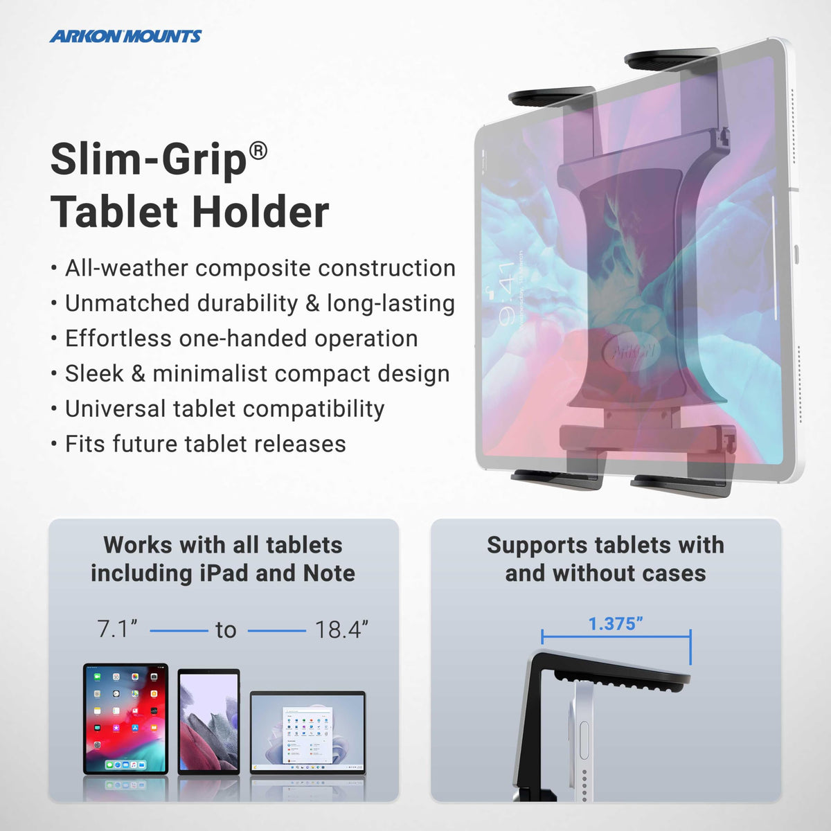 ARKON Mounts - Heavy Duty Tablet Holder with Clamp Mount and 12-Inch Bendable Gooseneck Arm | Versatile Tablet Stand with Easy Install & Durable Support | Securely fits iPad, Galaxy, Note, and more