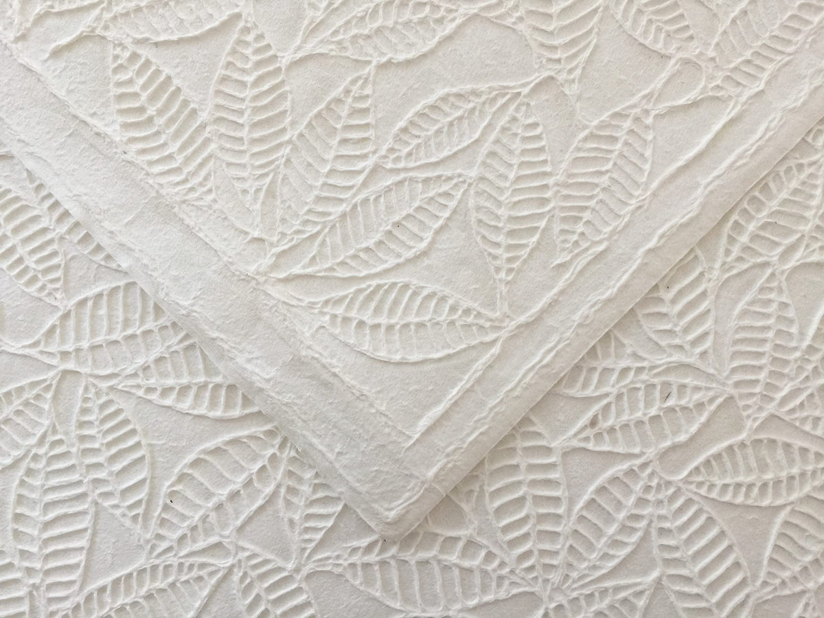 MULBERRY PAPER, EMBOSSED LEAVES, WHITE MULBERRY PAPER SHEET
