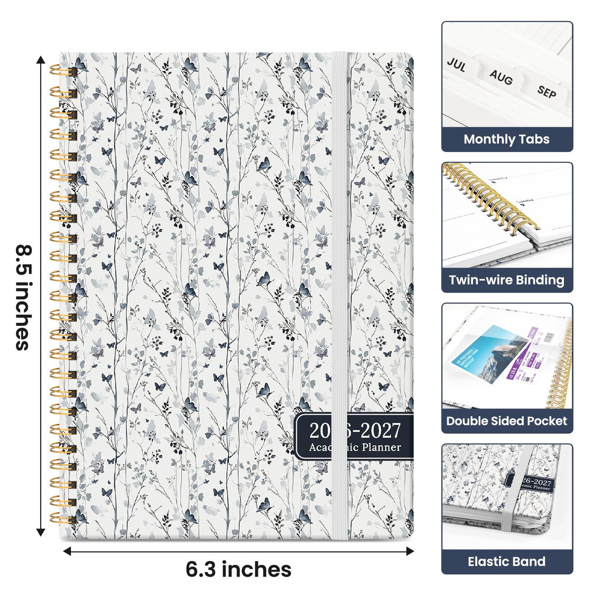 Planner 2026-2027, Academic Year Weekly and Monthly Calender Planner, from Jul 2026 - Jun 2027, Spiral Bound School Planning Book, Perfect for Teacher, Student, Women & Men, A5 (6.3" x 8.5"), Butterfly Grove