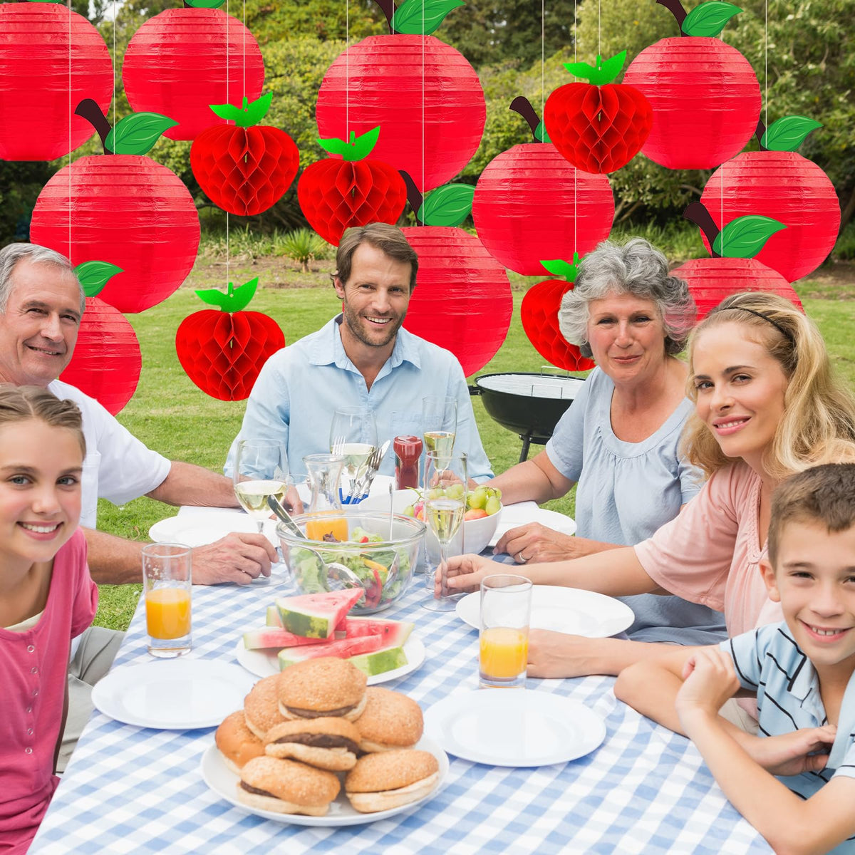15Pcs Red Apple Paper Lanterns, Apple Decor Hanging Decorations Classroom Home Office Birthday & Fruit Themed Parties