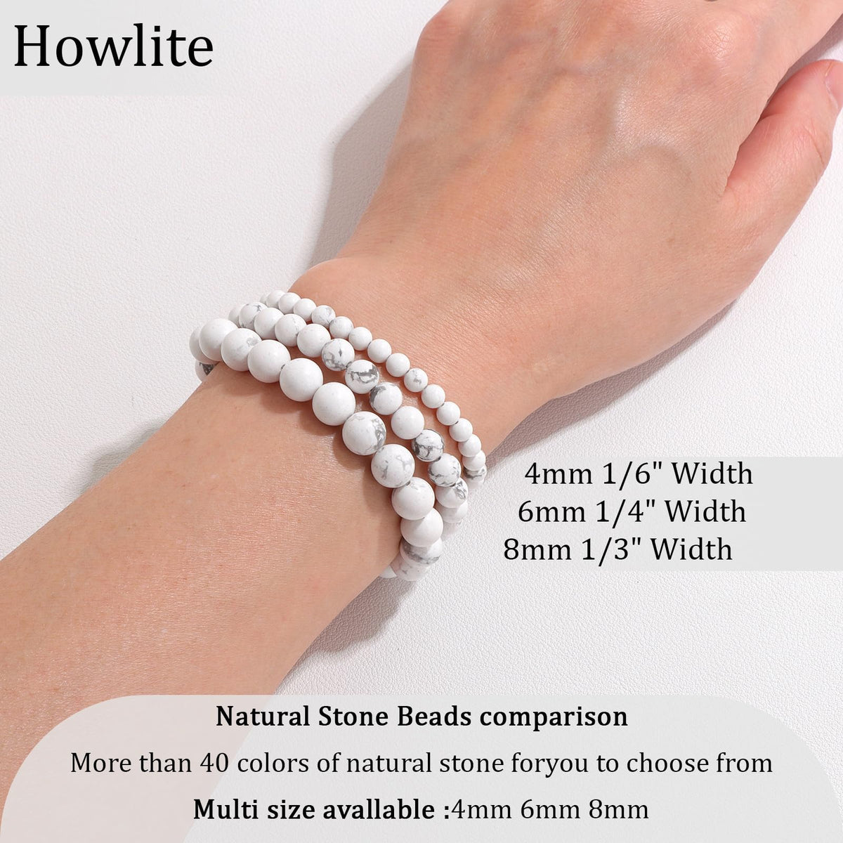 Vinswet Healing Crystal Bracelets for Women Men 4mm Howlite Natural Stone Beaded Stretch Bracelet Handmade Gemstone Reiki Spiritual Jewelry Gifts