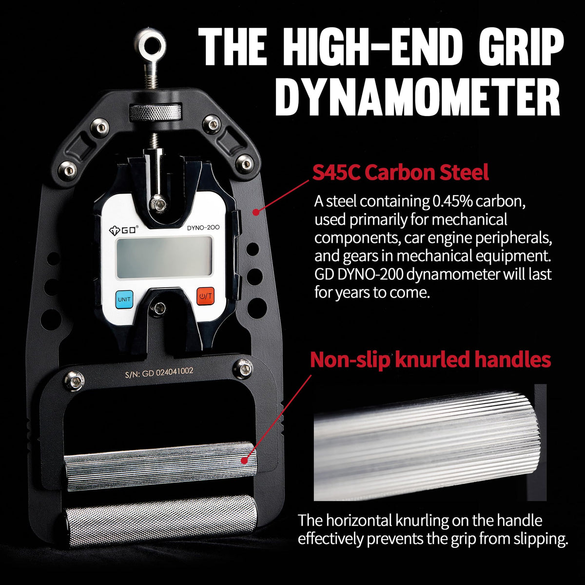 (NEW) GD DYNO-200 Digital Hand Dynamometer Grip Strength Measurement Electronic Hand Grip Strength Tester Grip Strengthener Hand Exerciser 440 Lbs (200 Kgs)
