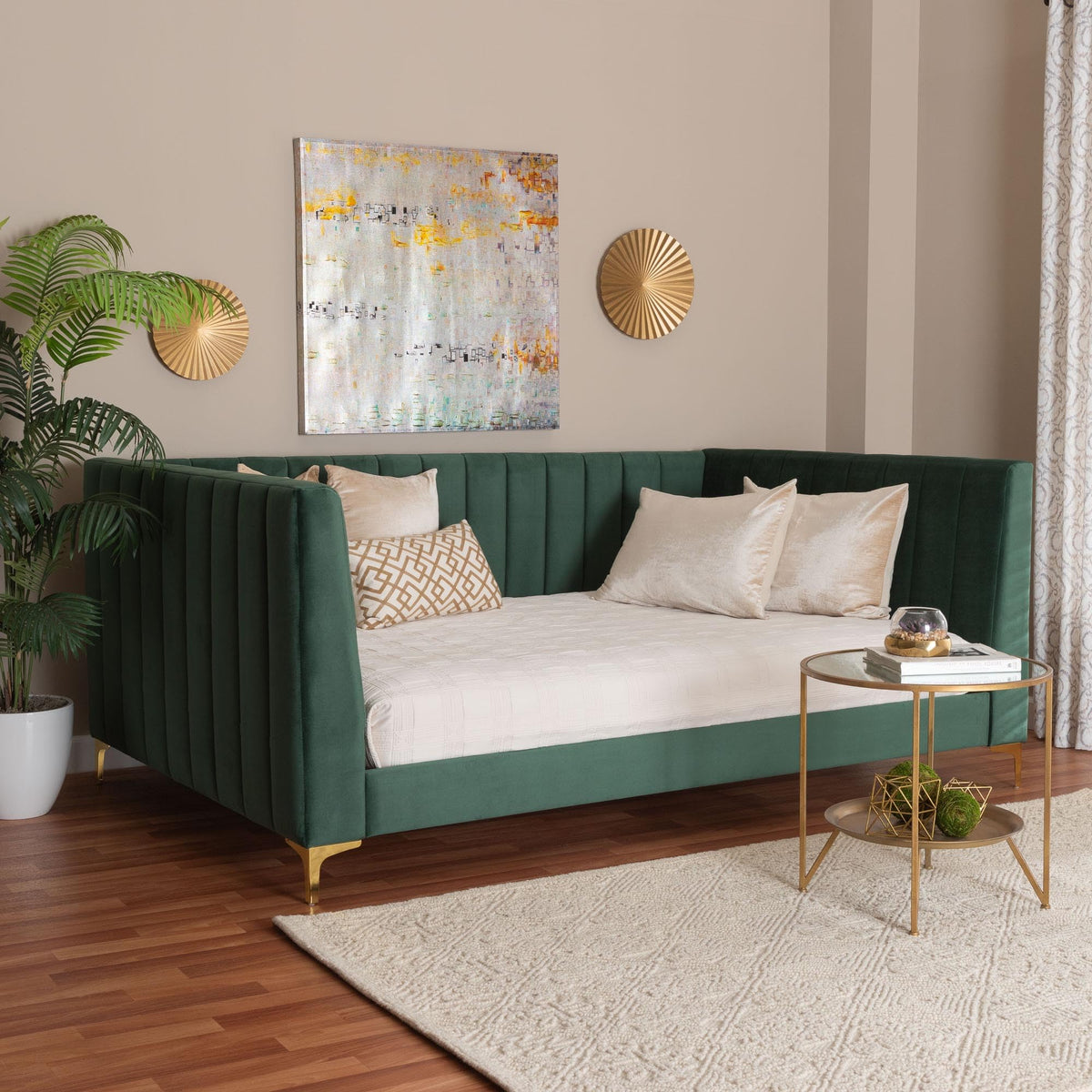 Baxton Studio Oksana Velvet Fabric Daybed, Full, Emerald Green