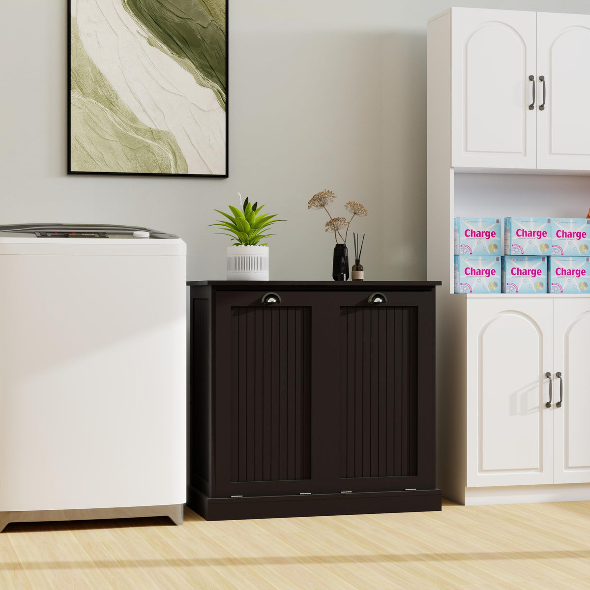 Two Compartment Tilt Out Laundry Sorter Cabinet Black