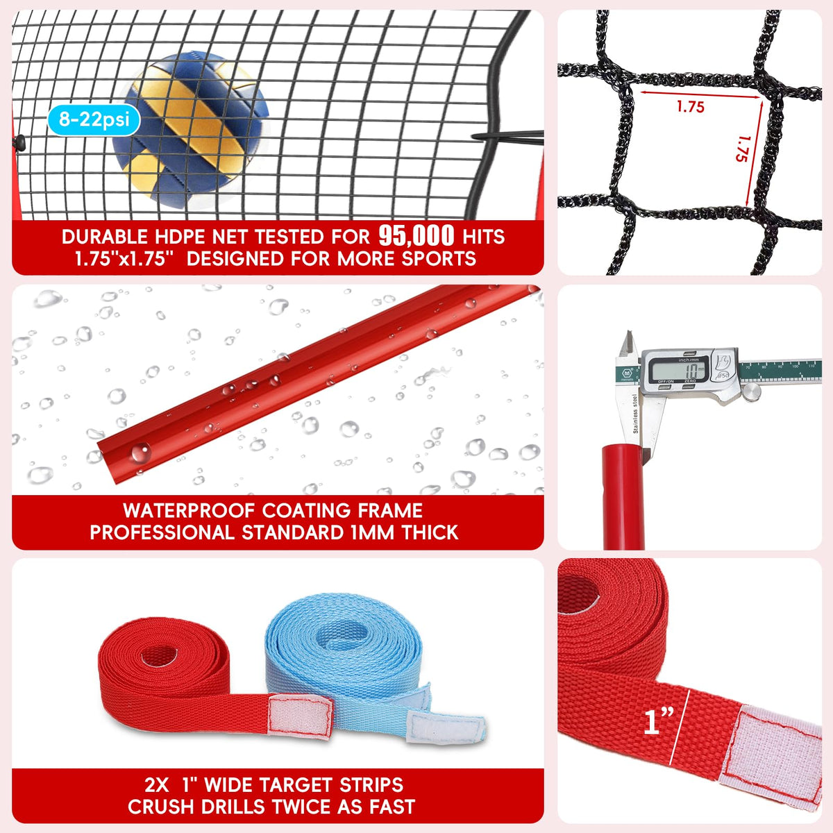 Volleyball Rebounder Net 7x4 Ft, 5-Angle Adjustable Rebounder Net for Practicing Digging, Setting, Spiking, Bounce Back Training Equipment with 2 Target Stripes & Portable Travel Bag for Storage