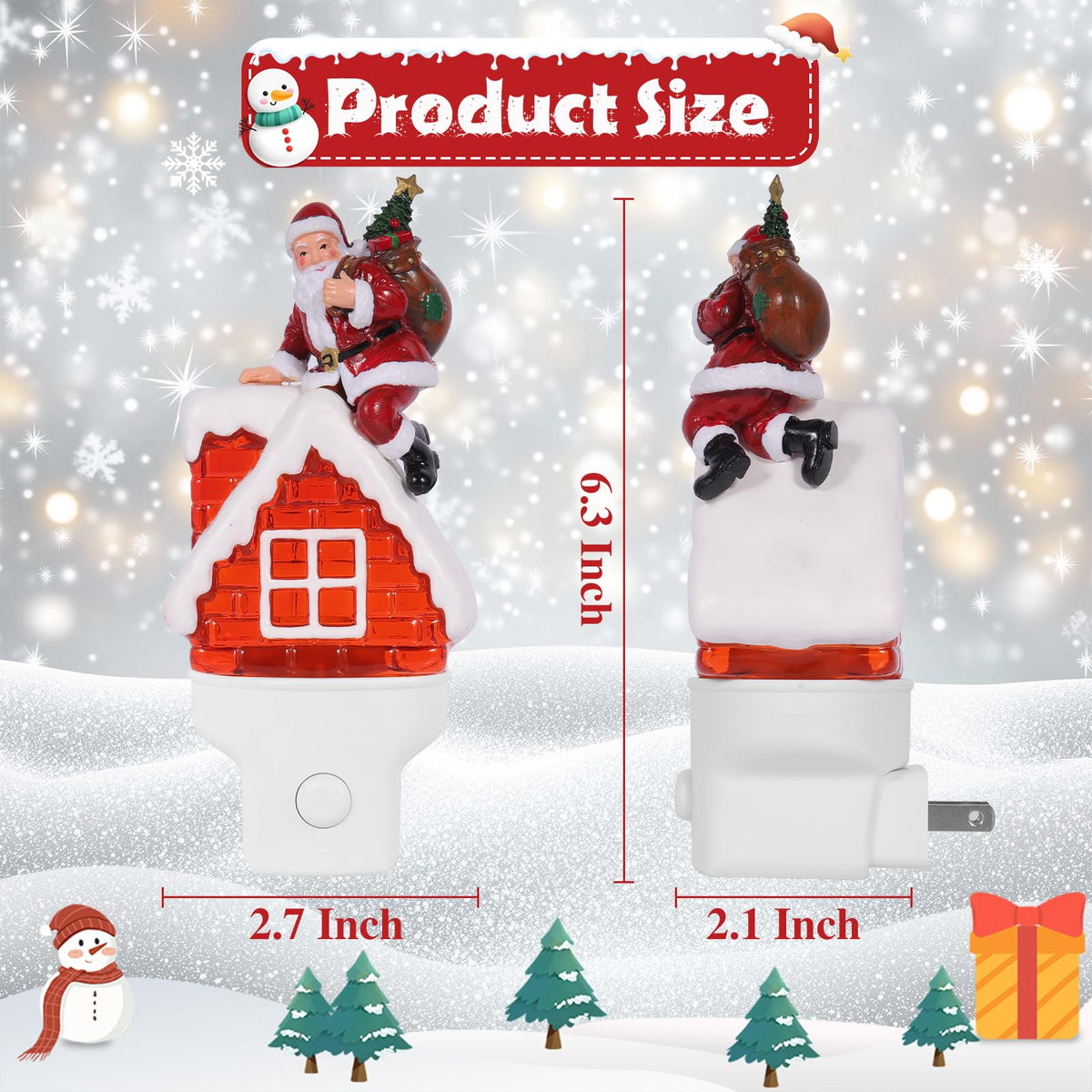 Christmas Santa Night Light Plug into Wall Glitter Water Nightlight with USB/Outlet Options, Christmas Decorative Nightlight for Bedroom Kitchen Nursery Hallway Holiday Decorations Gifts (Santa)