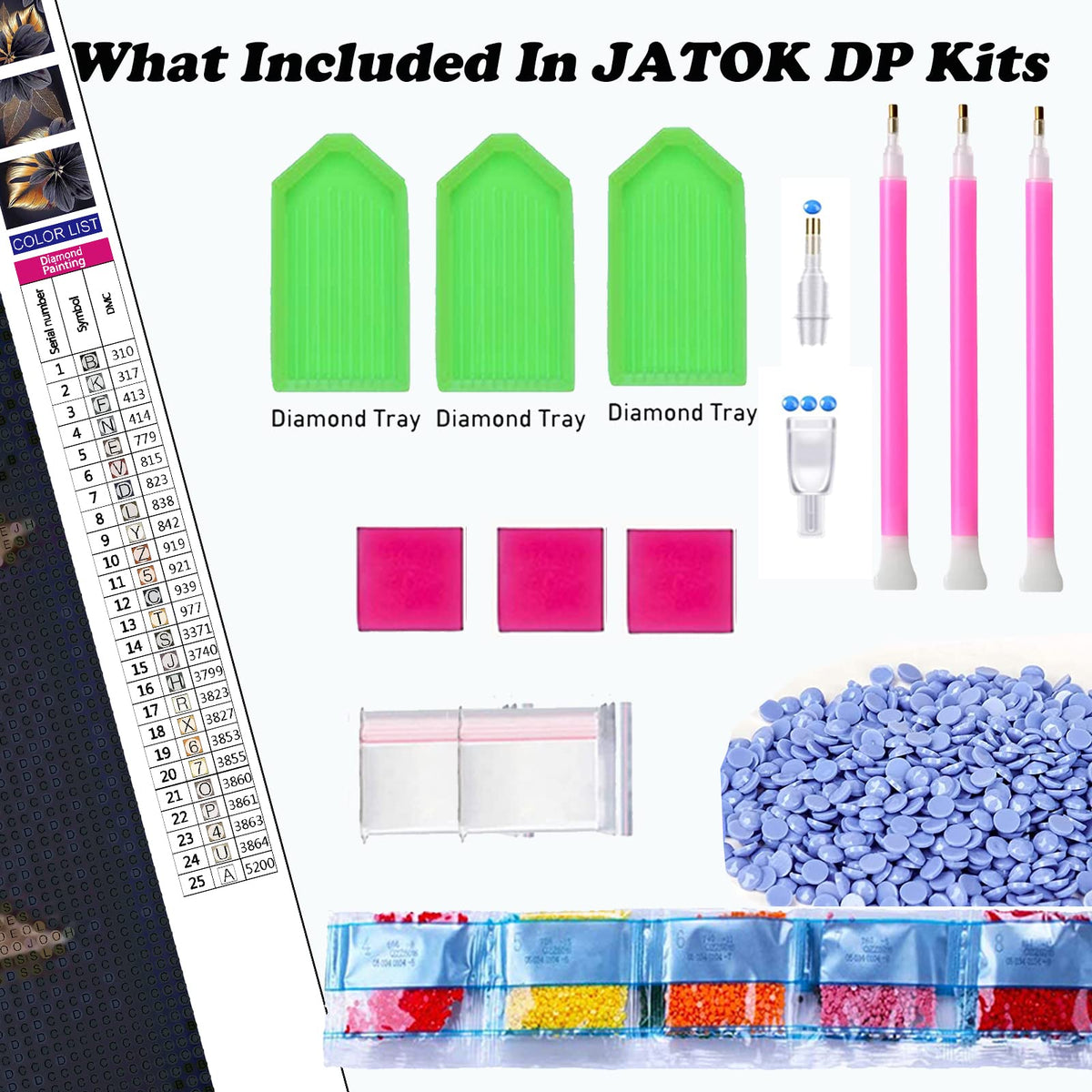 JATOK Diamond Painting Kits for Adults DIY Flowers Full Round Drill Cross Stitch Embroidery Pictures Arts Paint by Number Kits Diamond Painting Kits for Home Wall Decor （3 Sets