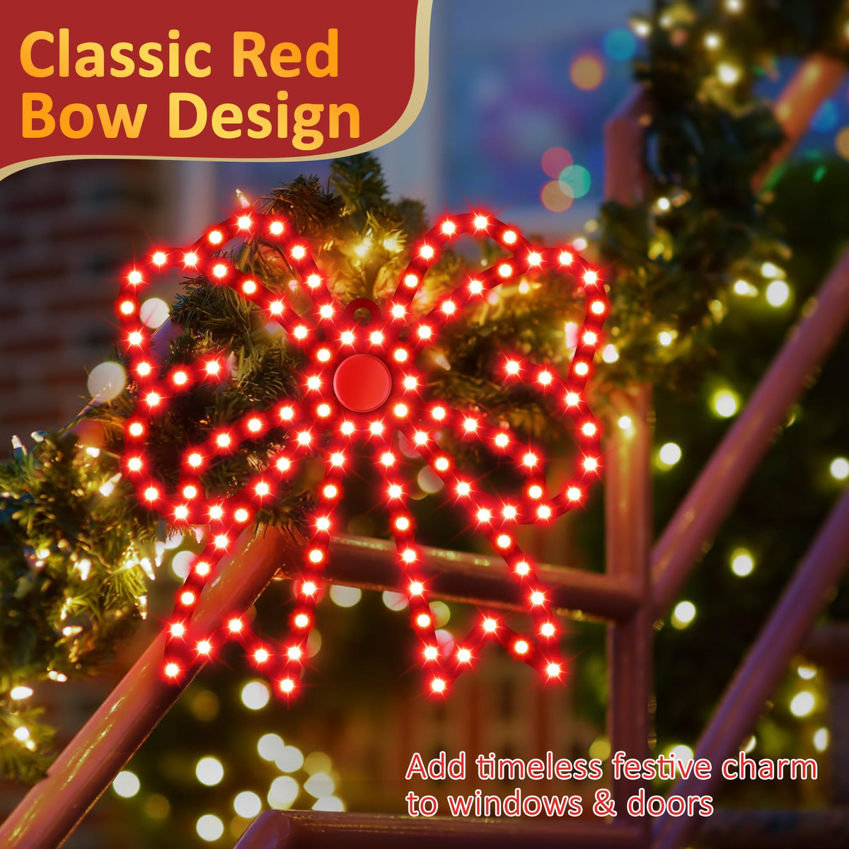 ElectricWise 3 Pack Hi Vibrant Twinkling LED Christmas Bow Decoration, 10'' Christmas Bow Window Lights, Waterproof Lighted Window Silhouette Lights for Holiday Wall Door Xmas Decor
